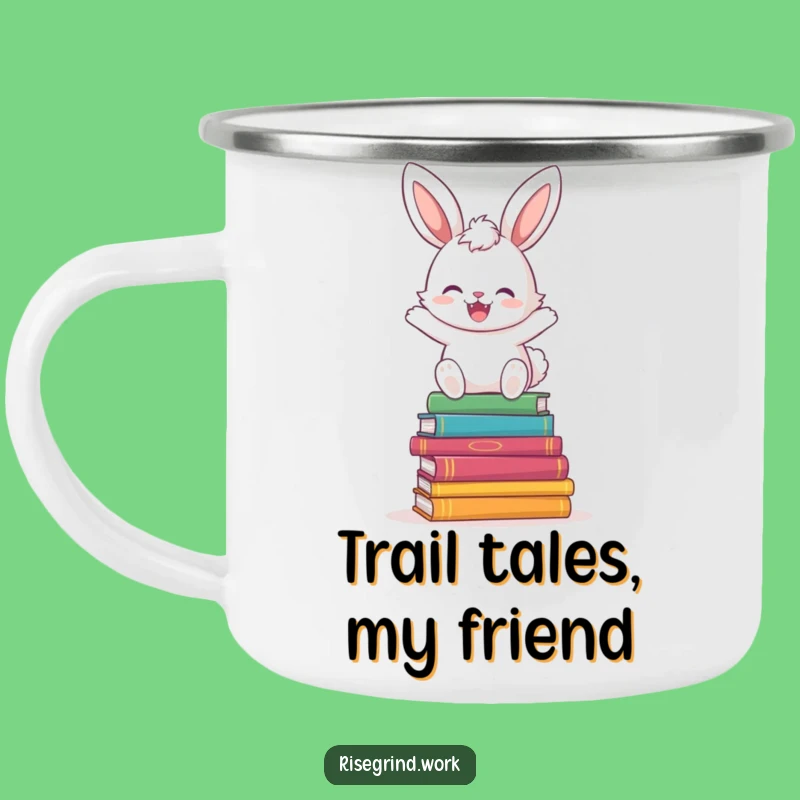 Funny Bunny Book Hopper Camping Mug: Durable Hop & Book Outdoor Cup