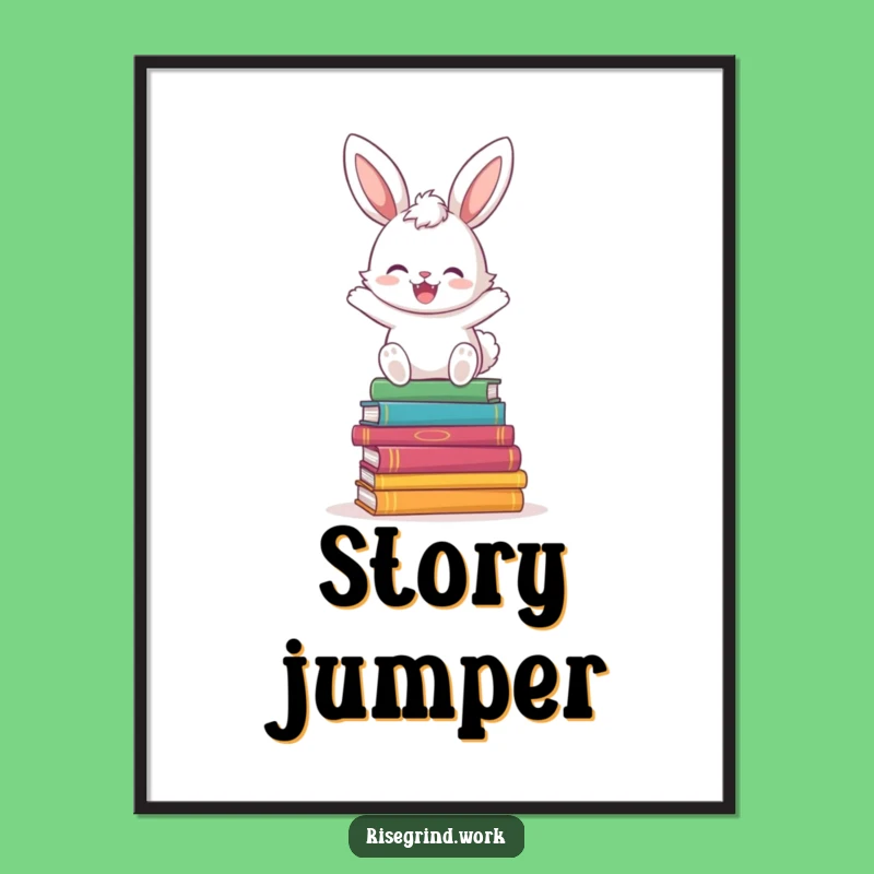Funny Bunny Book Hopper Digital Art: Joyful Hop & Books Print