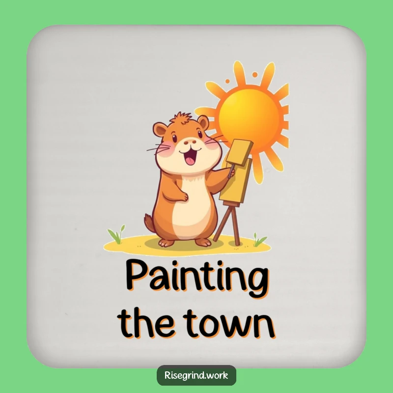 Funny Capybara Sun Painter Drink Coaster: Cheerful Art & Sun Protector