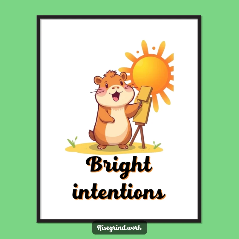 Funny Capybara Sun Painter Poster: Cheerful Art & Vibrant Sun Wall Decor