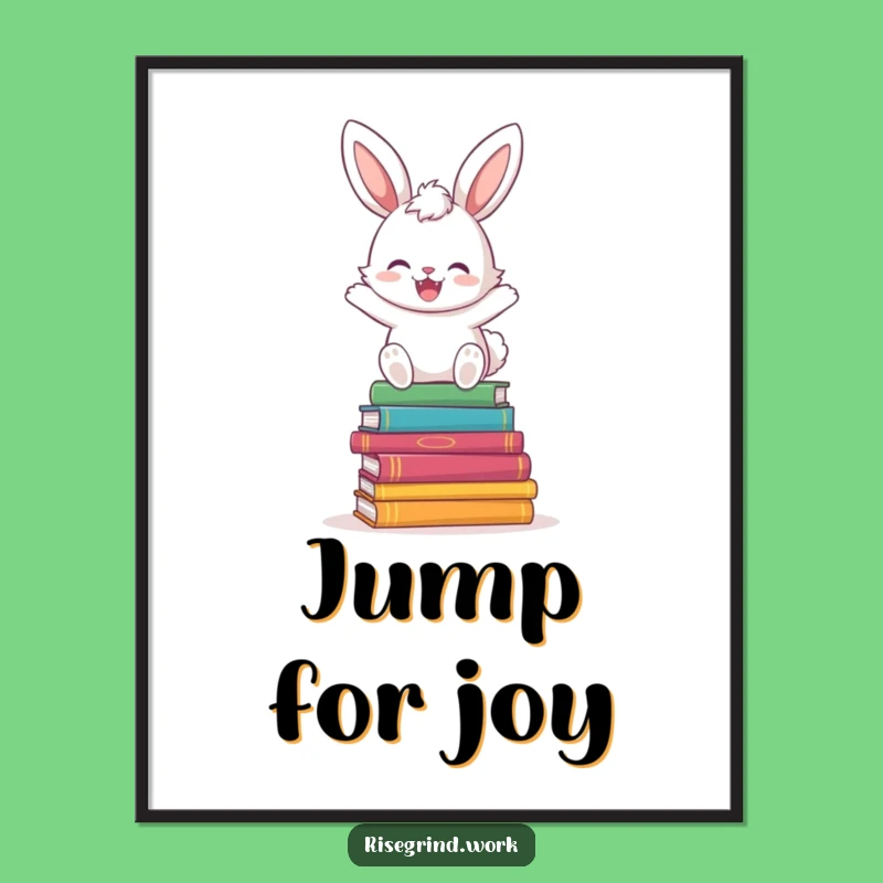 Funny Bunny Book Hopper Poster: Joyful Hop & Colorful Books Wall Art