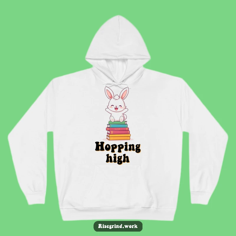 Cozy Funny Bunny Book Hopper Hoodie: Warm Hop & Book Design Sweatshirt