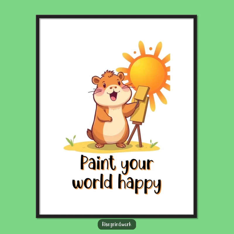 Funny Free Printable Wall Art: Cheerful Capybara Painting Sun, Sunny Decor