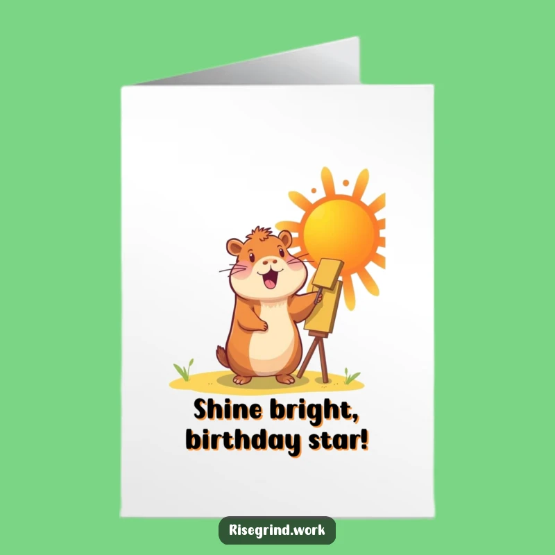 Free Printable Funny Capybara Birthday Card: Cheerful Painter Capybara Sun Art