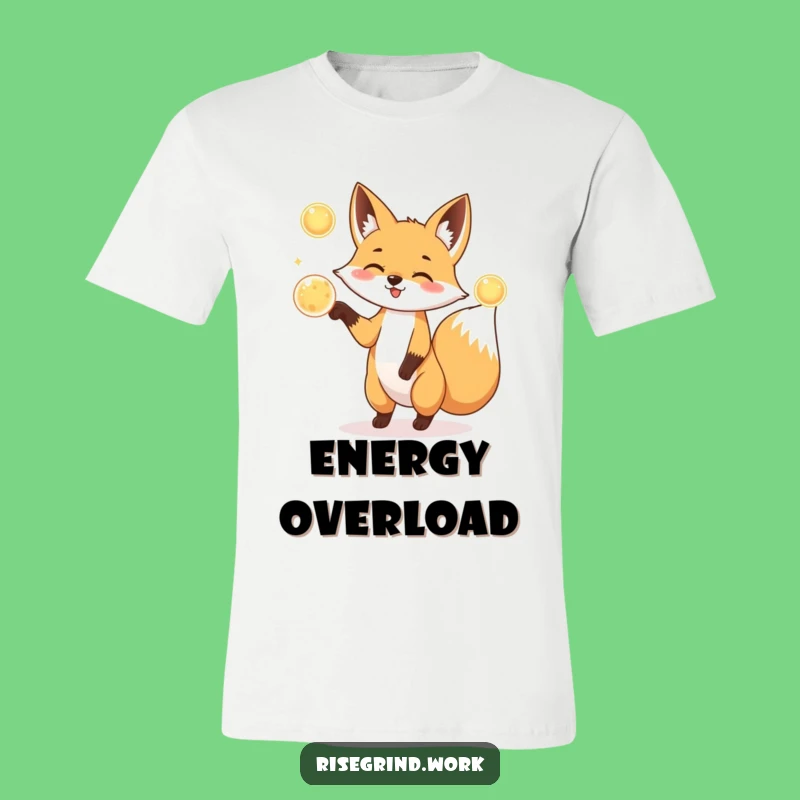 Funny Fox Juggler T-Shirt: Energy Orbs & Playful Action Tee