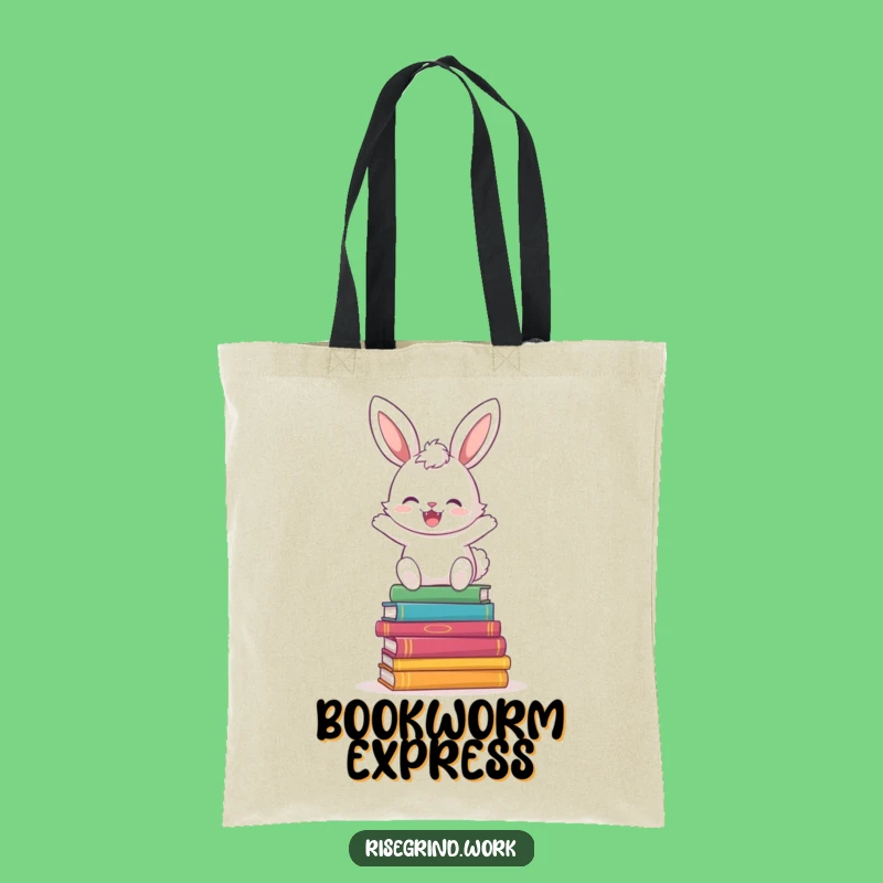Funny Bunny Book Hopper Tote Bag: Spacious Hop & Books Canvas Bag